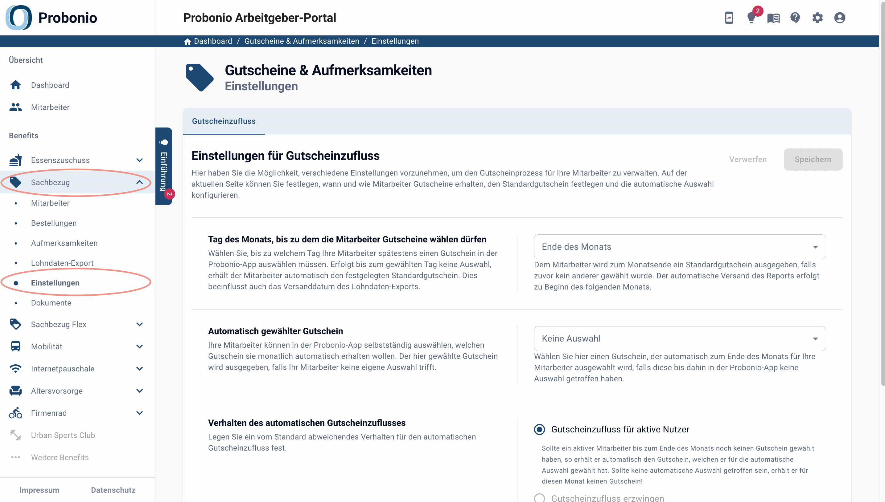Screenshot Arbeitgeberportal
