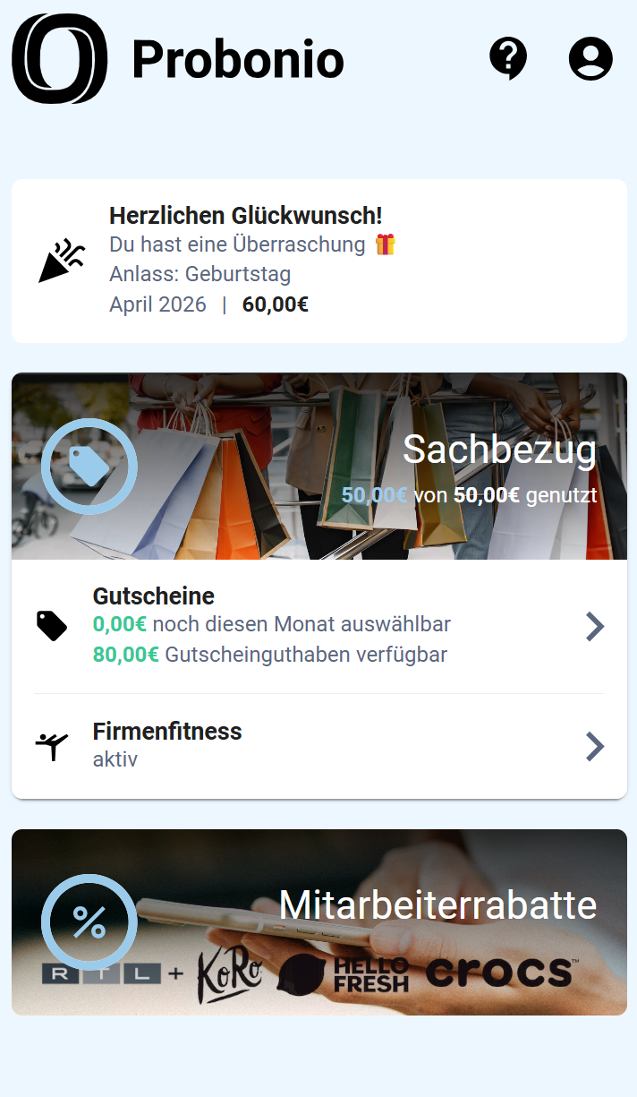 Screenshot Probonio Startseite