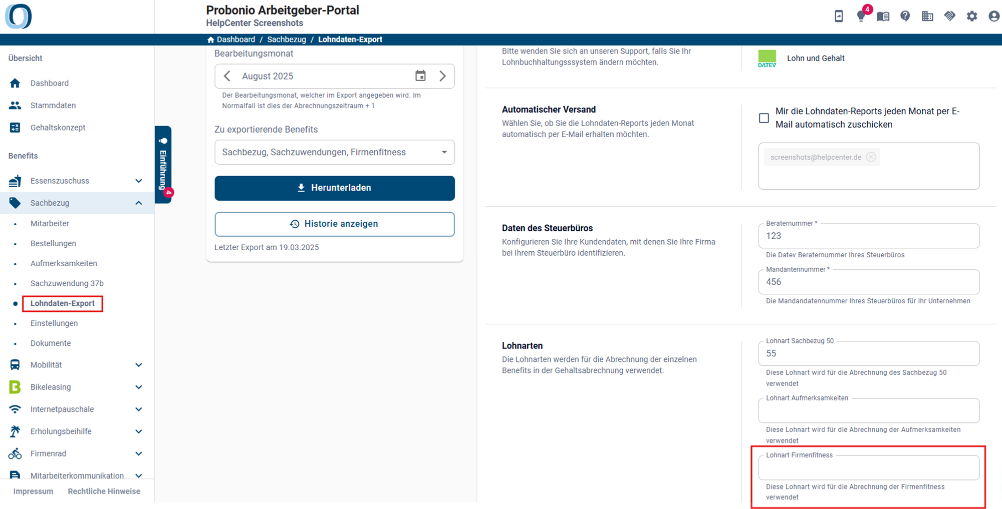 Screenshot Lohndatenexport