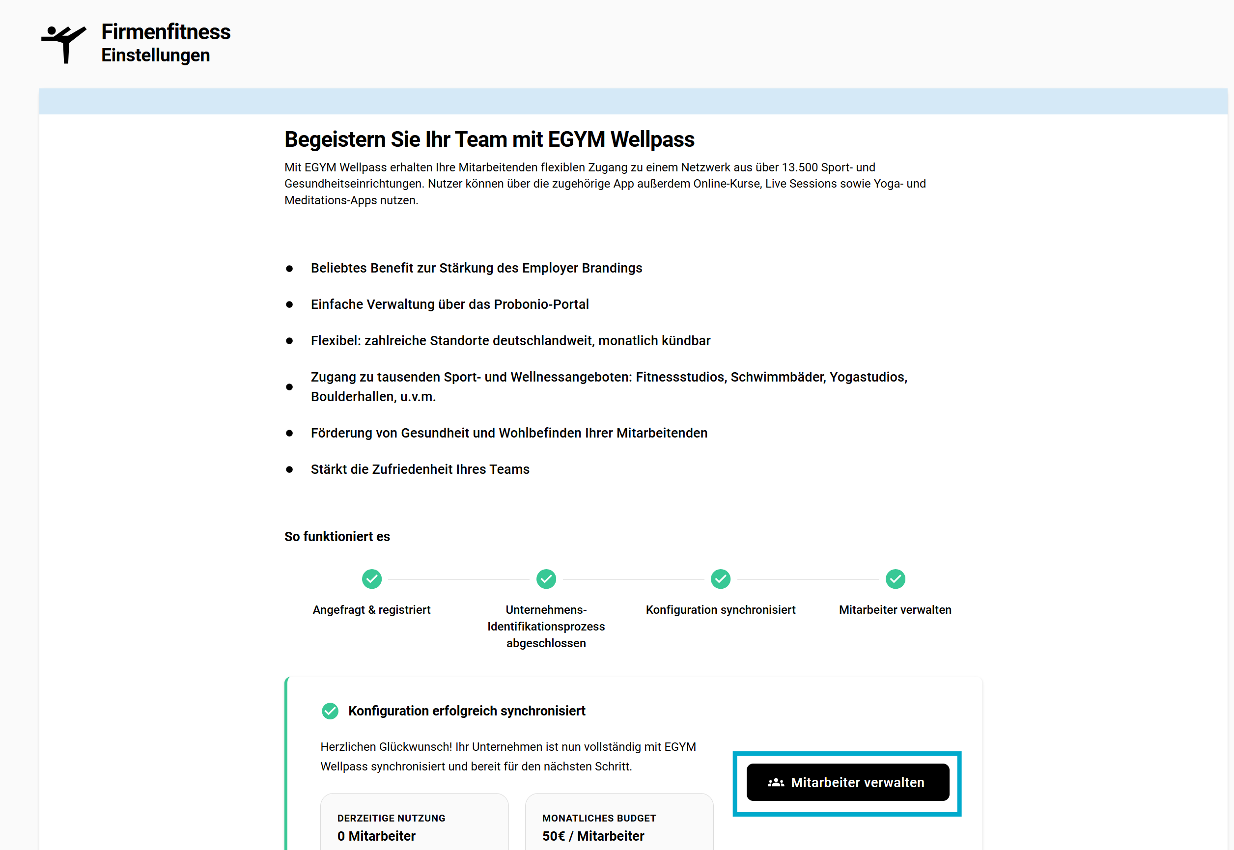 Screenshot Wellpass Mitarbeiter verwalten