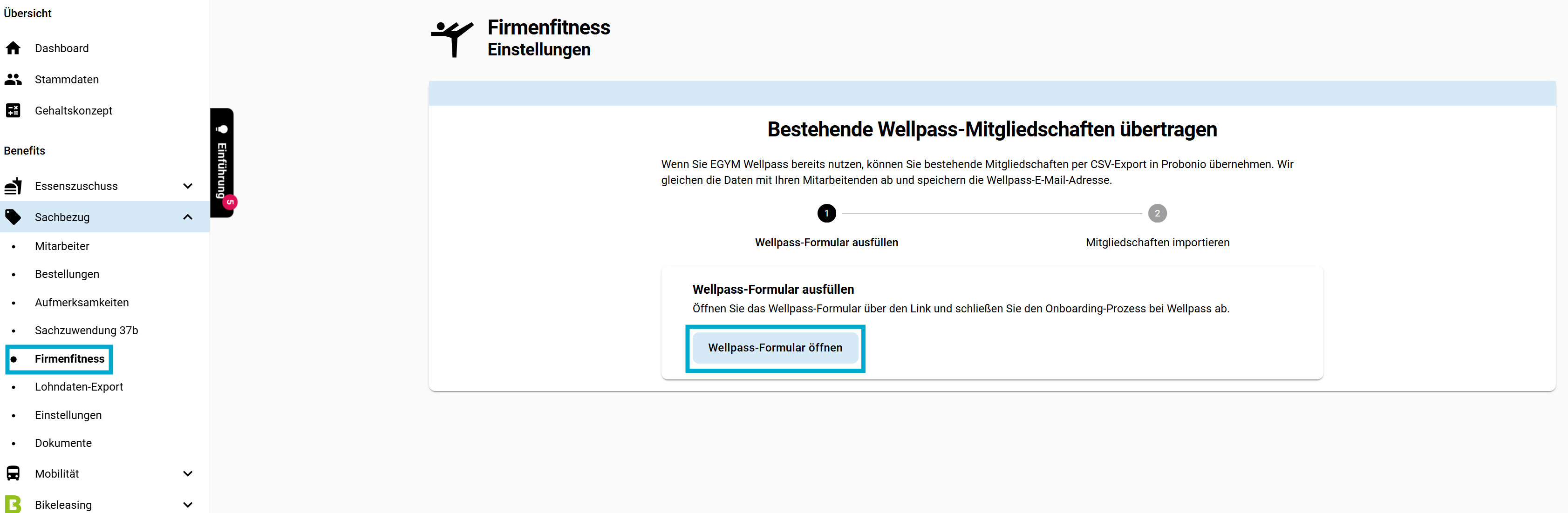 Screenshot Wellpass Formular