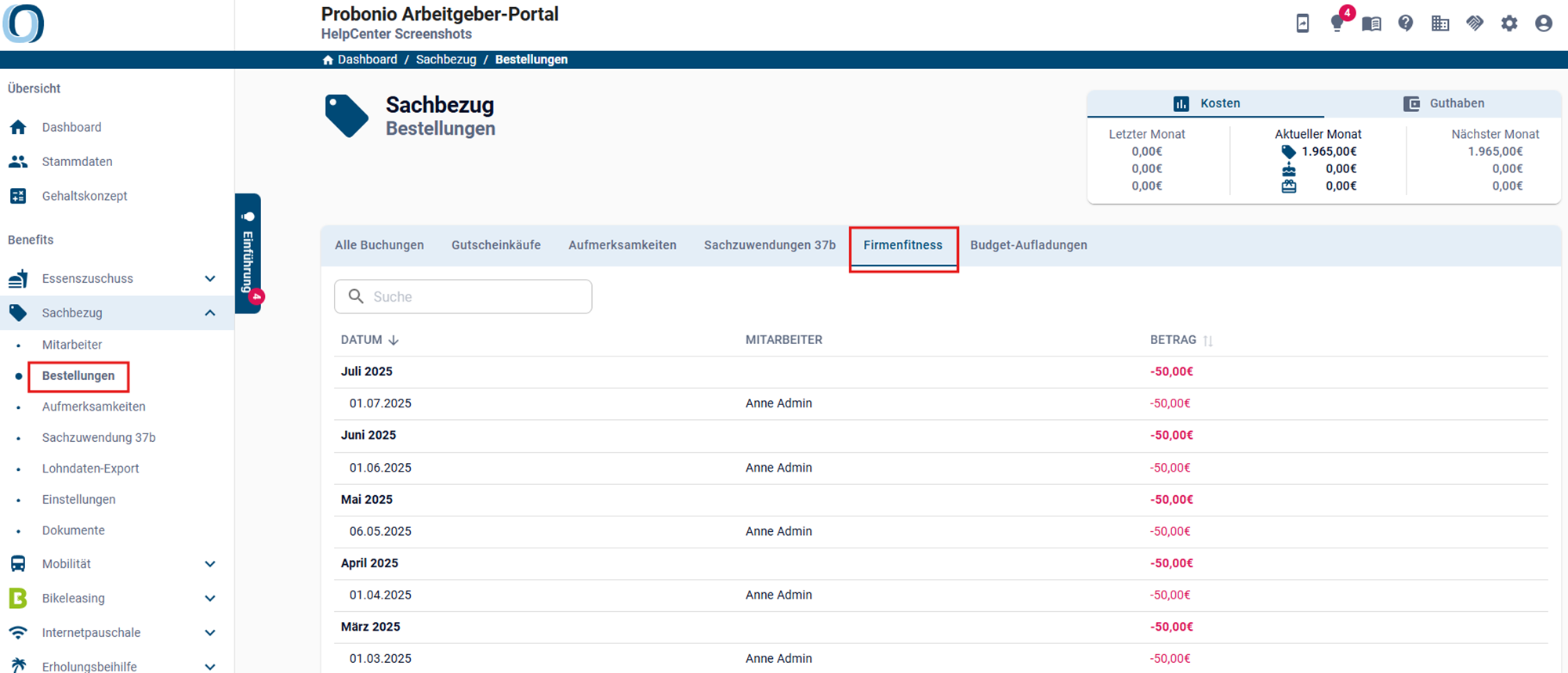 Screenshot Übersicht Nutzung