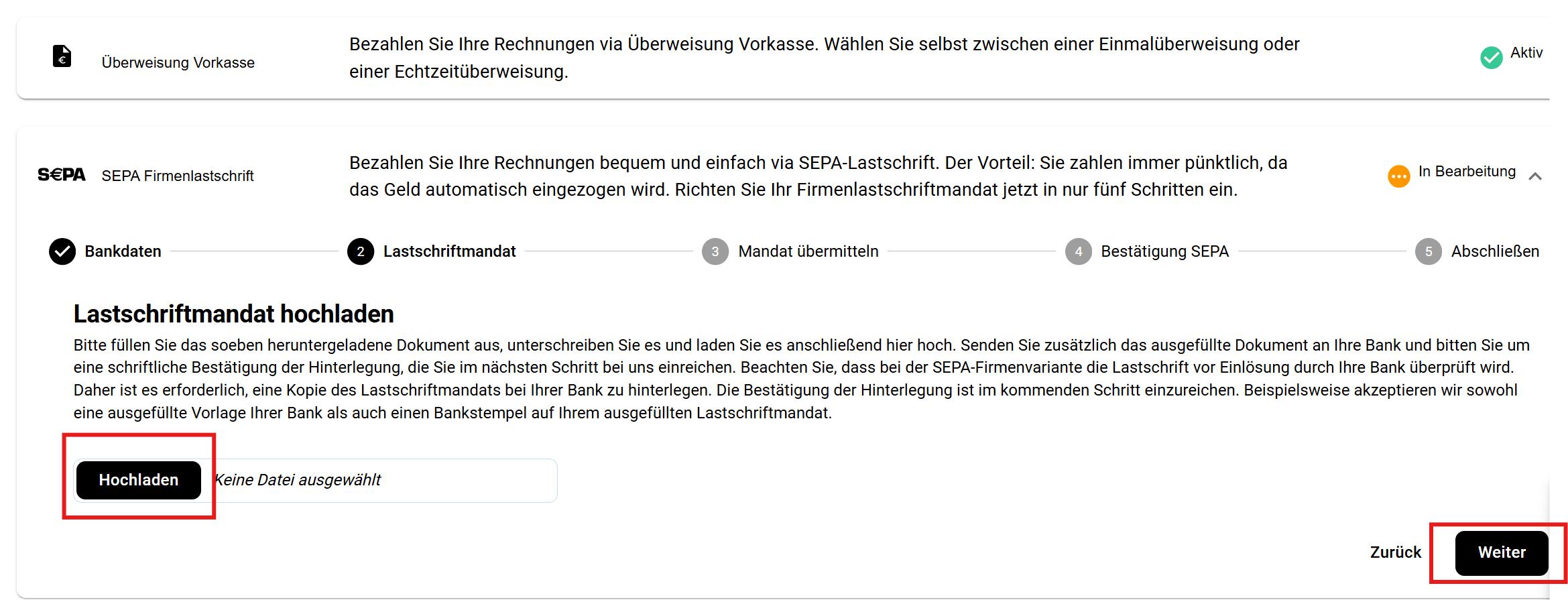 Screenshot Lastschriftmandat