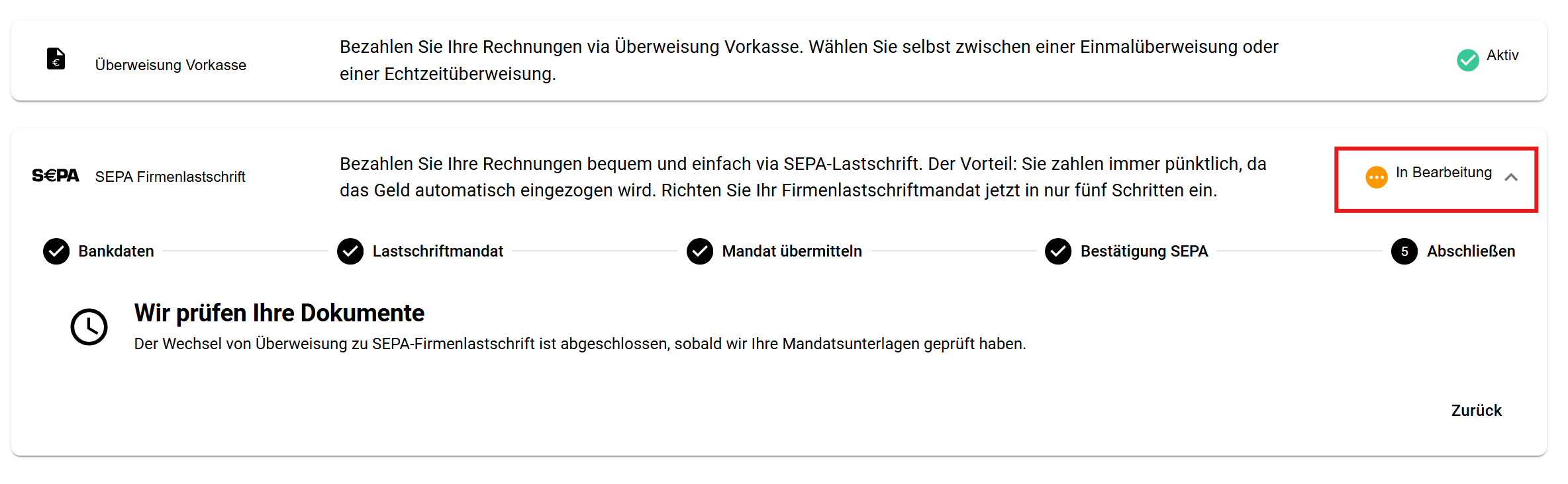 Screenshot Status Sepa