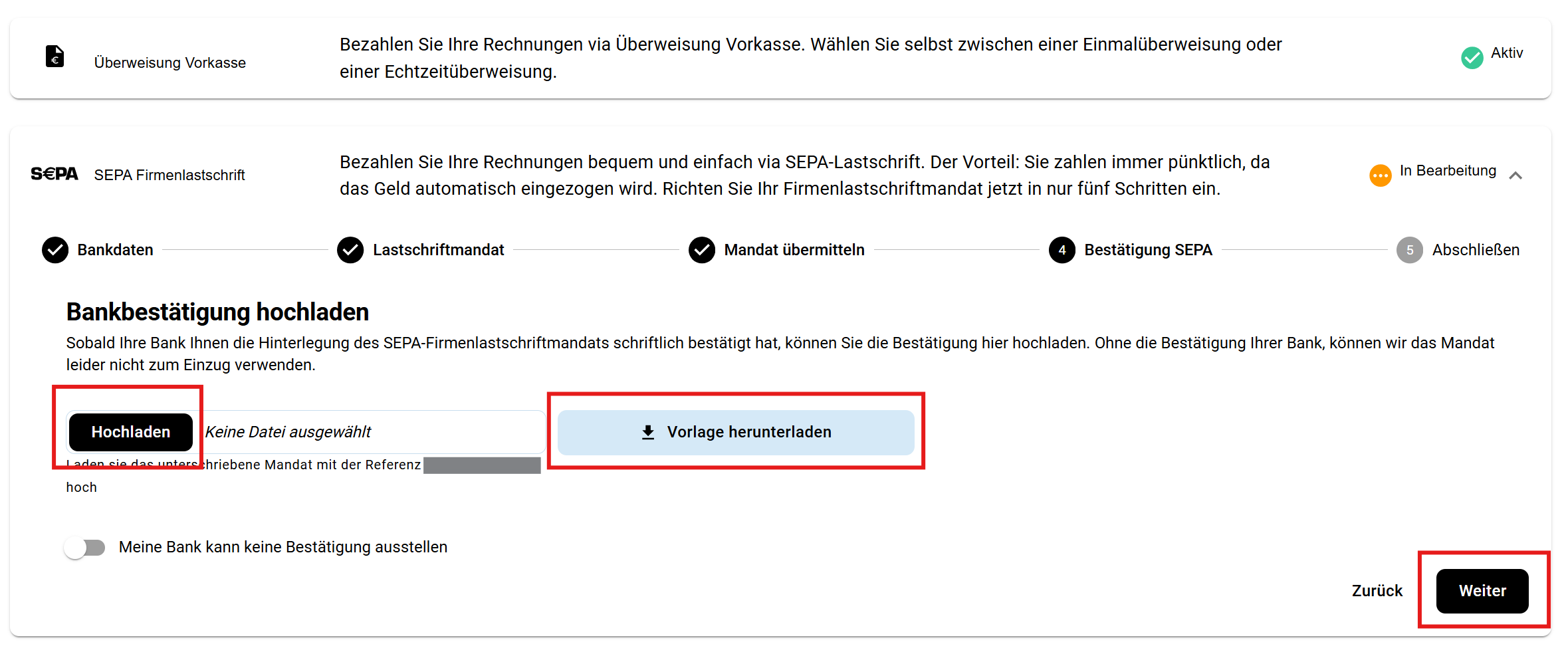 Screenshot Bankbestätigung hochladen