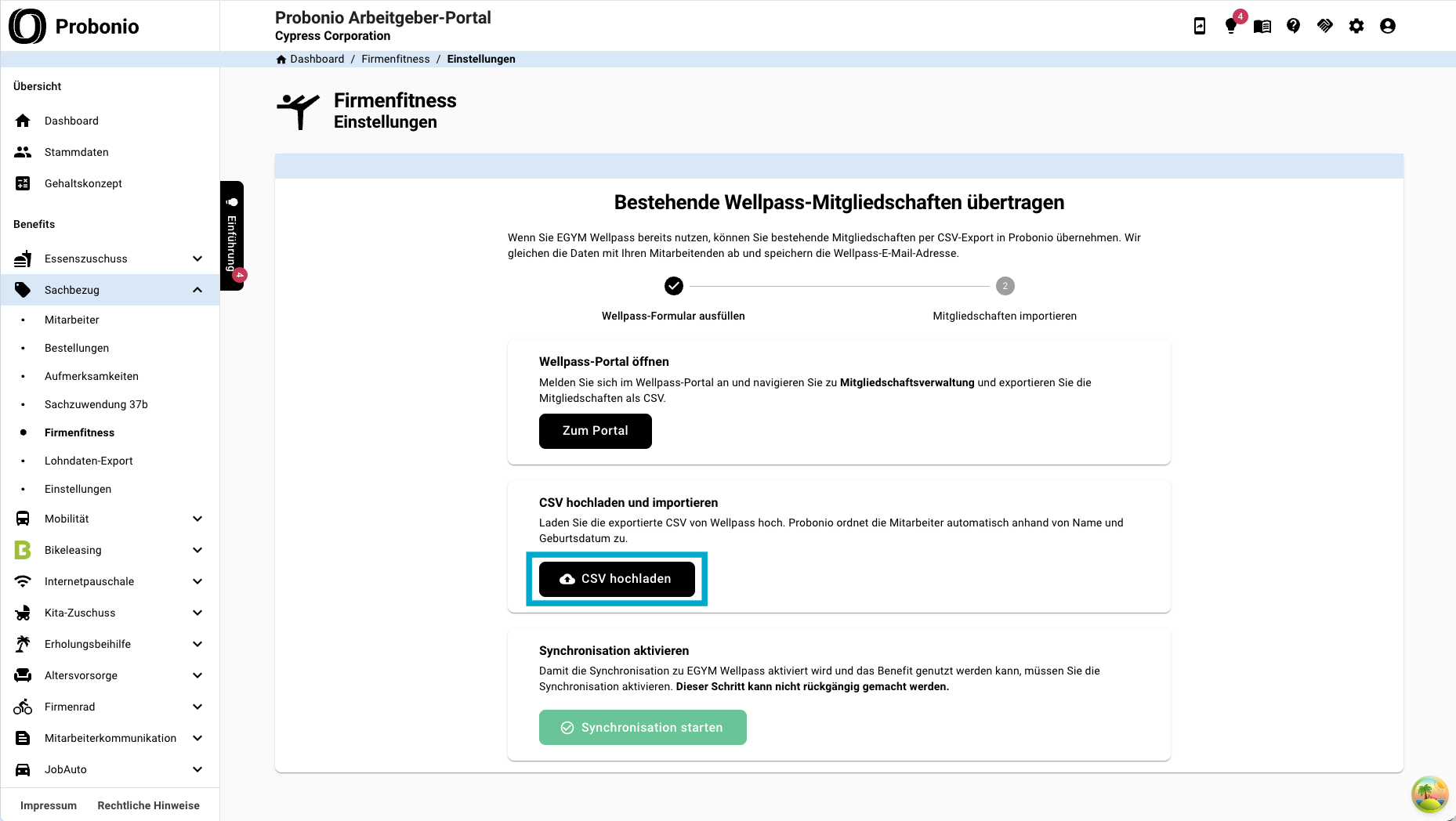 Screenshot CSV Datei importieren