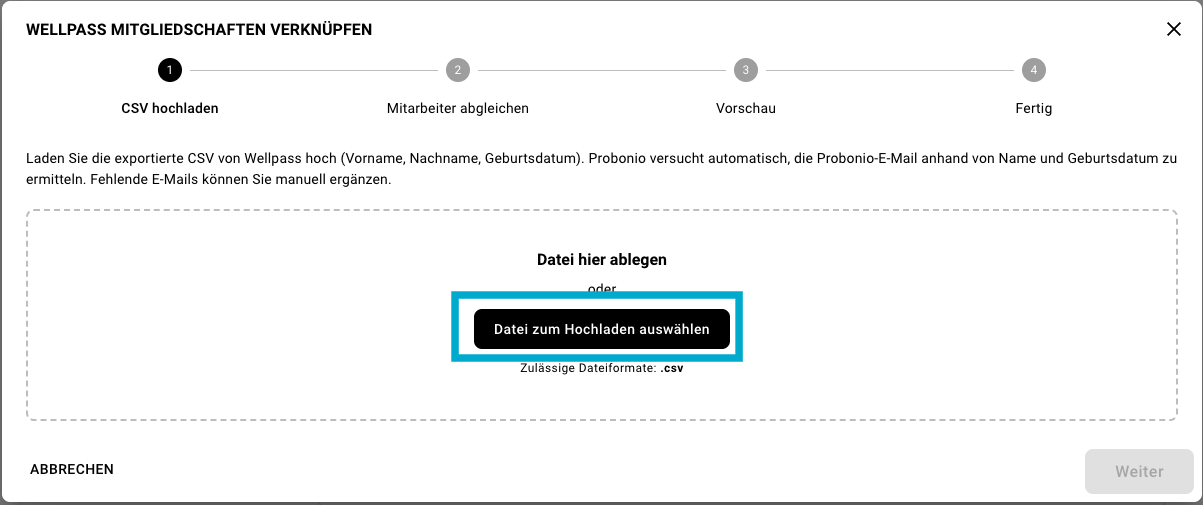 Screenshot CSV Datei importieren