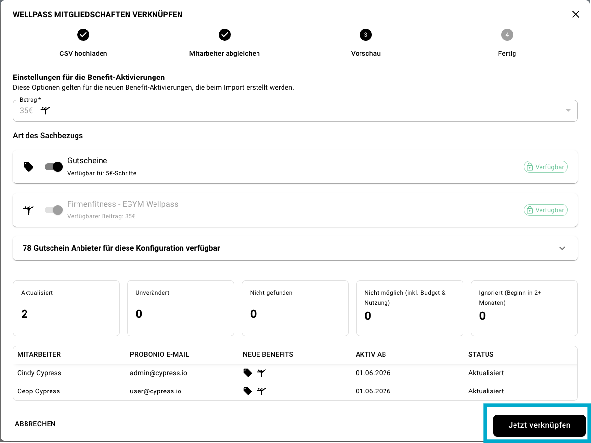 Screenshot Wellpass Mitgliedschaften verknüpfen