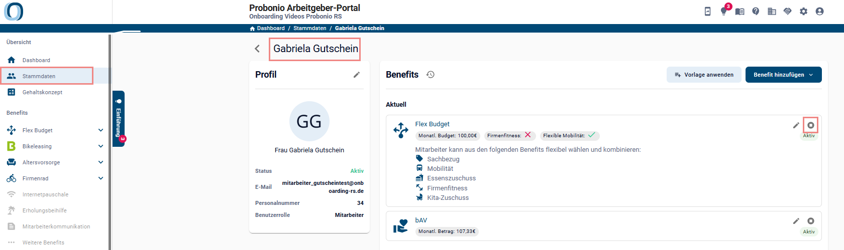 Screenshot Übersicht Profil