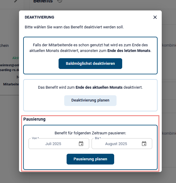 Screenshot Deaktivierung